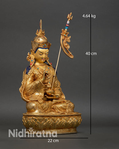Tsokye Dorje side view seated lotus throne holding skull cup trident shoulder gold gilded copper sacred deity art