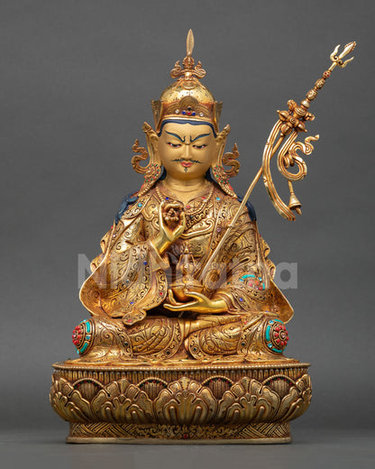 tsokye dorje statue front view, copper buddhist sculpture with gold fire gilding