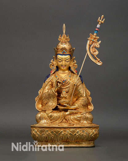 Tsokye Dorje statue front view handmade Nepal copper 24K gold gilded sculpture