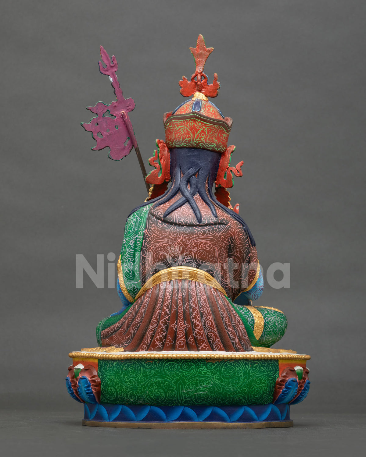 Tsokye Dorje statue on a hand carved multicolor lotus pedestal made by a skilled Newari artisan from Patan Nepal.