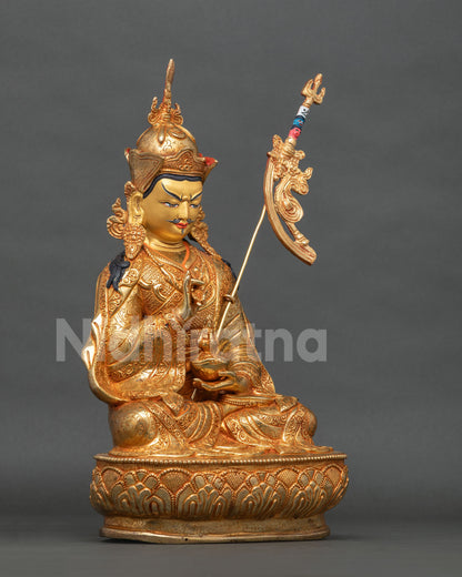 Tsokye Dorje statue side view with Khatvanga, Skull Cup and lotus pedestal