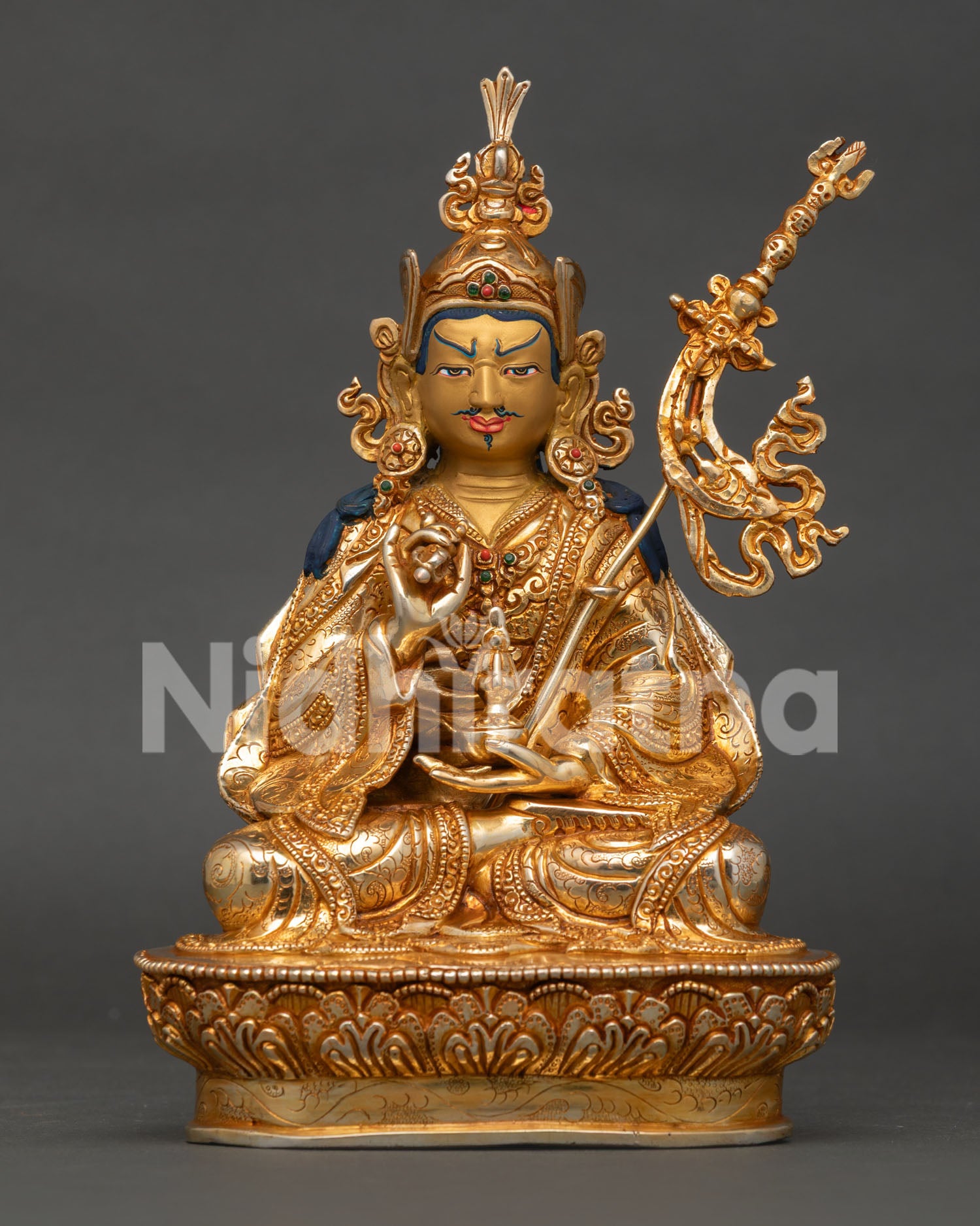 Tsokye Dorje statue with 24K gold gilding and vajra holding posture handcrafted in Nepal