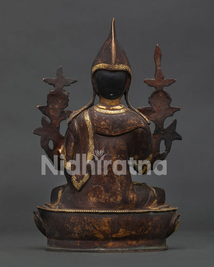 Tsongkhapa Statue Back View Gold Gilded Himalayan Buddhist Sculpture.