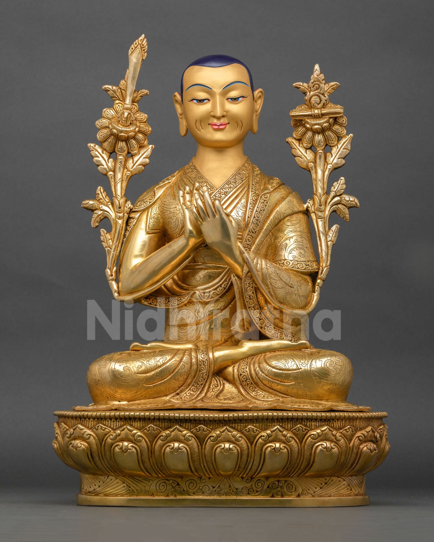 Tsongkhapa Statue, Copper Sculpture Lost Wax Casting Intricate Robes