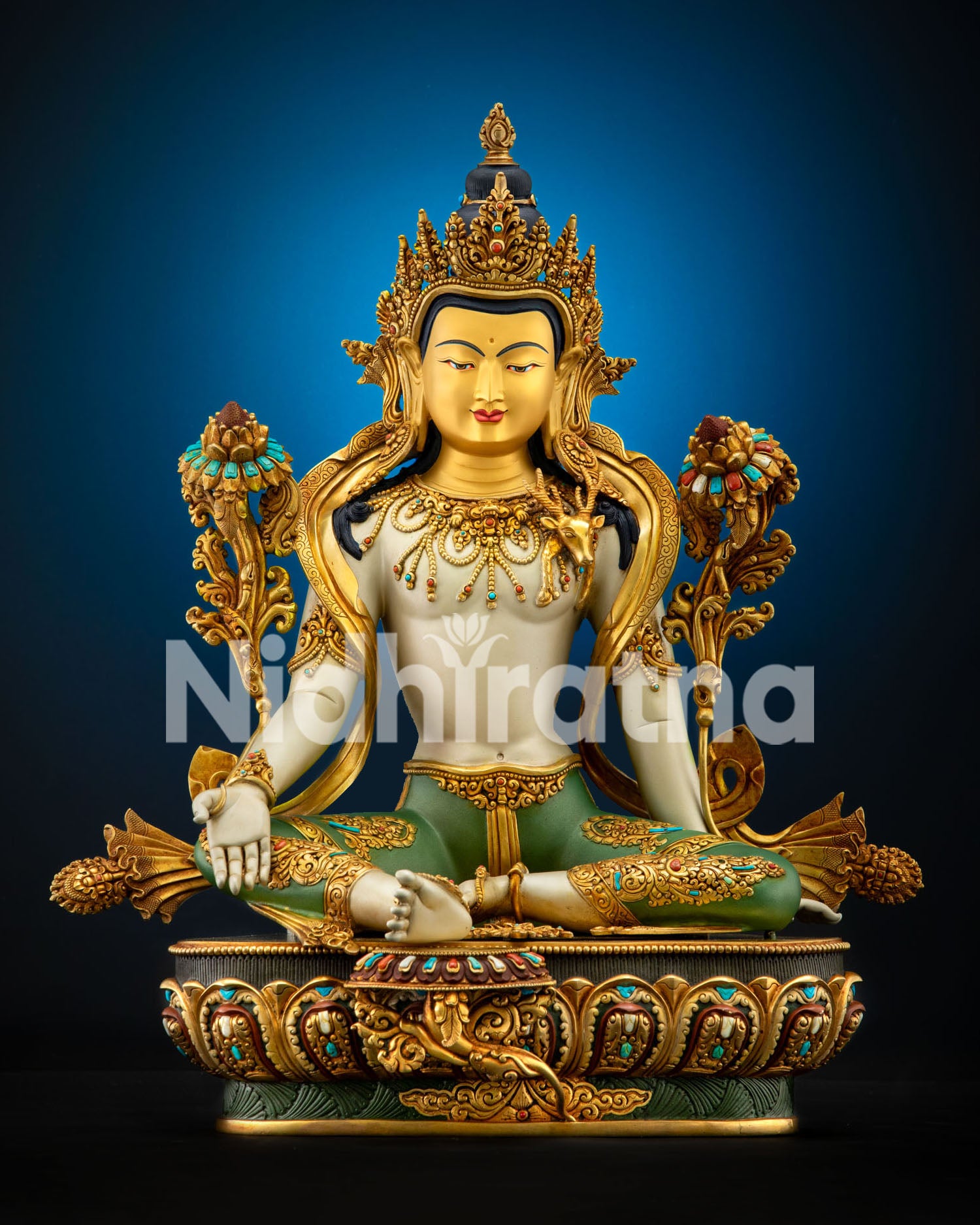 Two-Armed Chenrezig Statue full front view, Handcrafted Nepal Buddhist Art