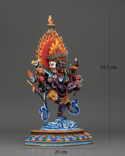 Ucchusma statue with multicolored lotus pedestal and flaming halo.
