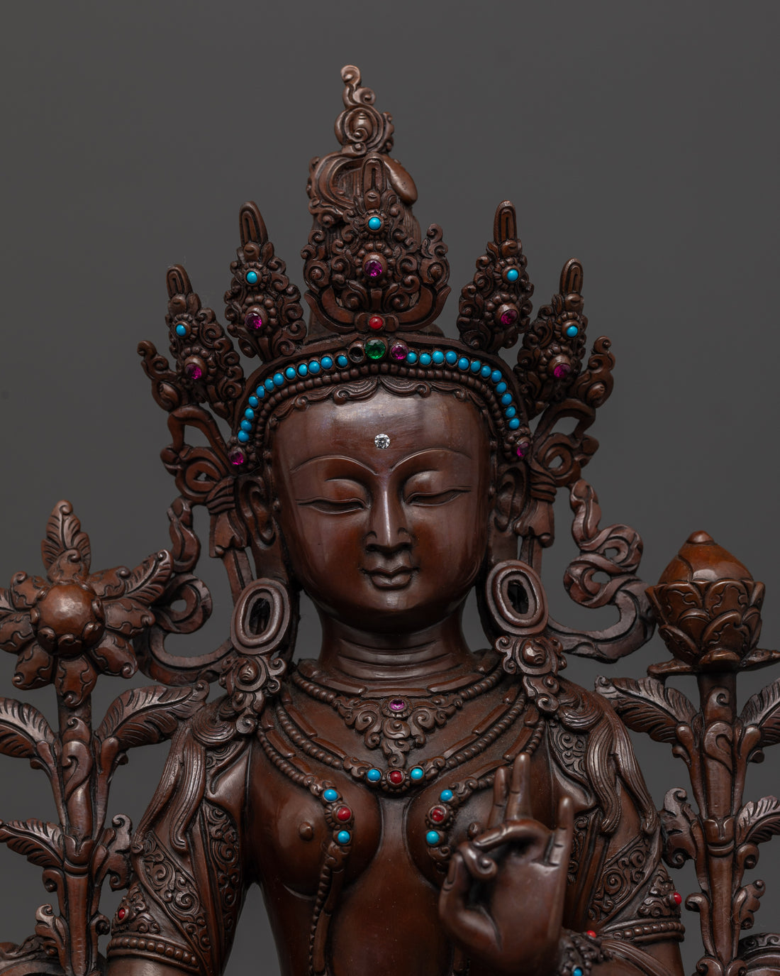 Hand-Painted Oxidized Green Tara Statue