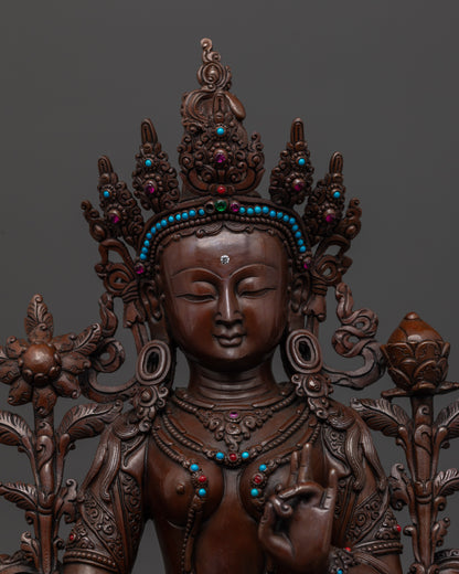 Hand-Painted Oxidized Green Tara Statue