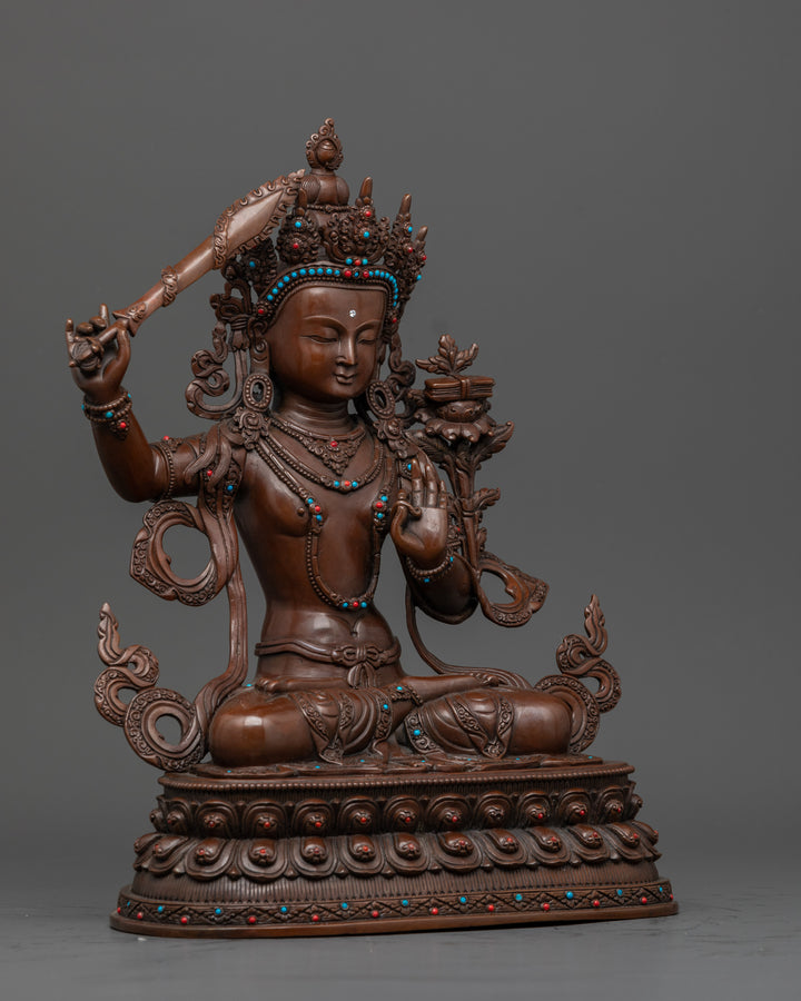 Elegant Oxidized Manjushri Statue: A piece of Buddhist Art