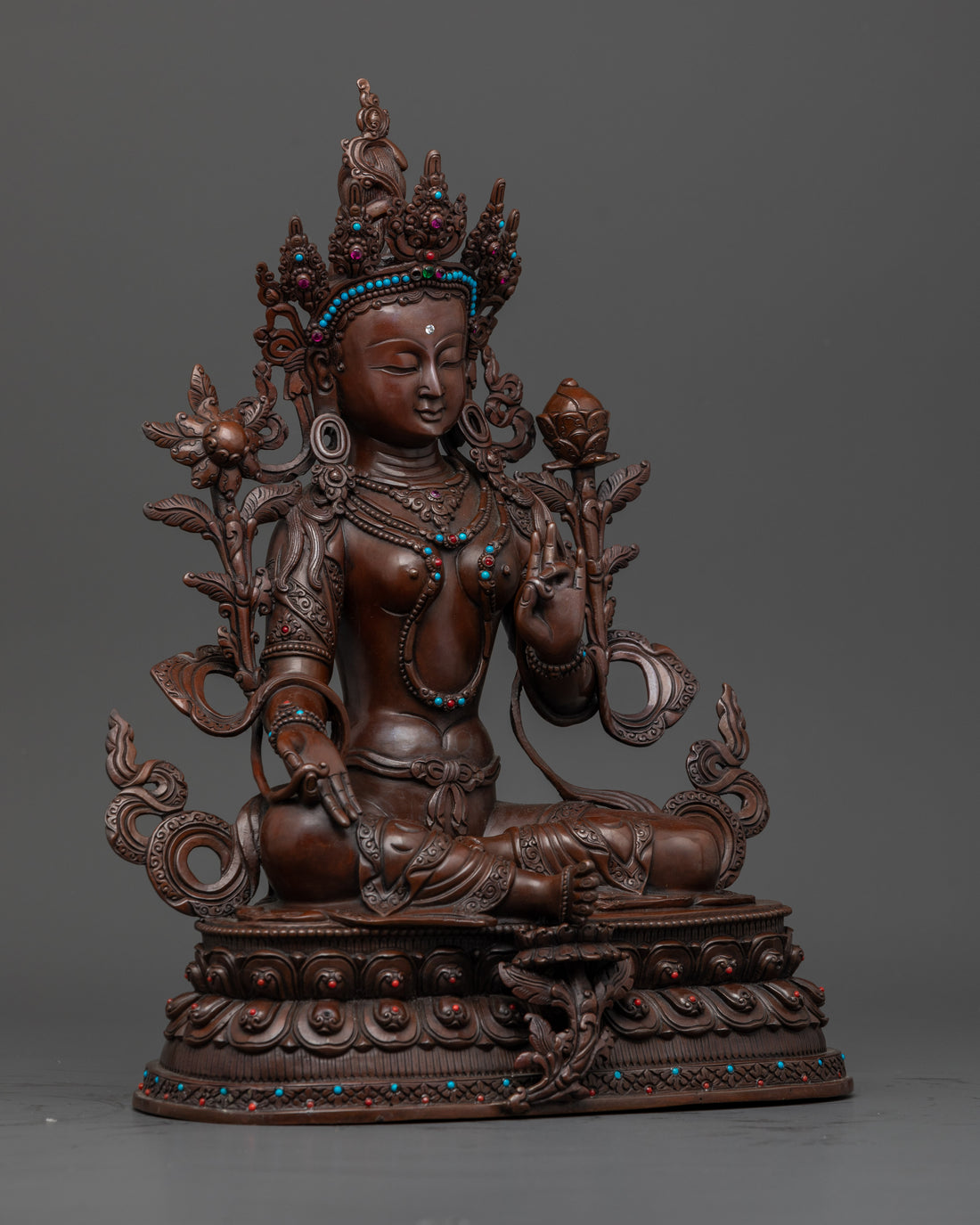 Hand-Painted Oxidized Green Tara Statue