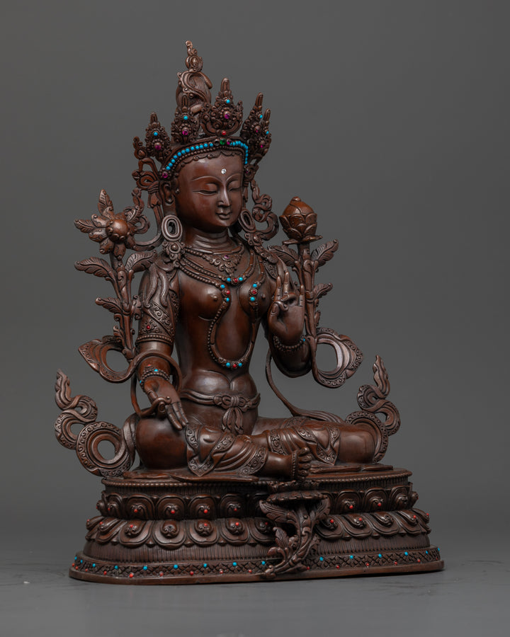 Hand-Painted Oxidized Green Tara Statue