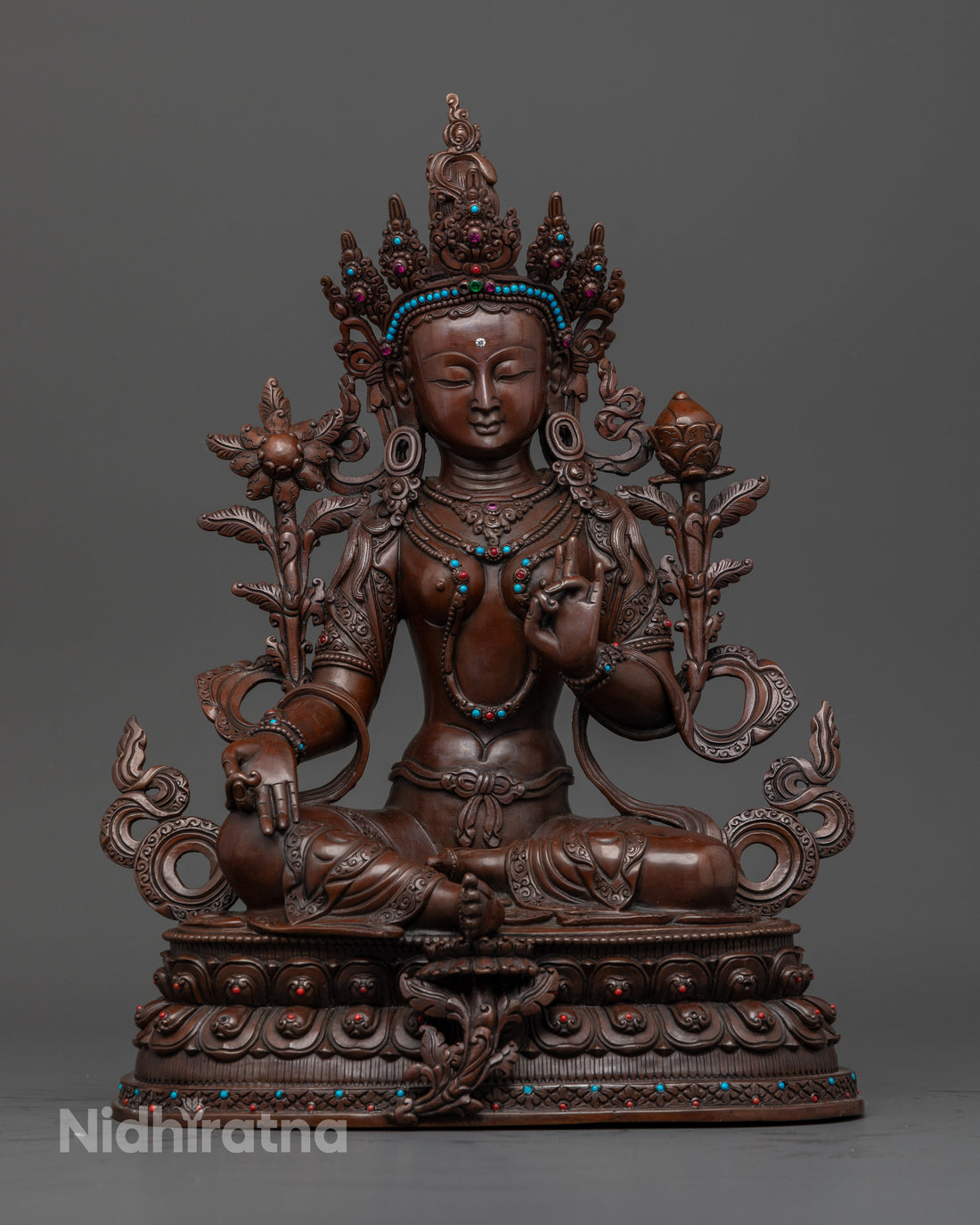 Hand-Painted Oxidized Green Tara Statue