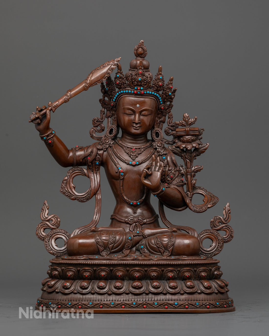 Elegant Oxidized Manjushri Statue: A piece of Buddhist Art