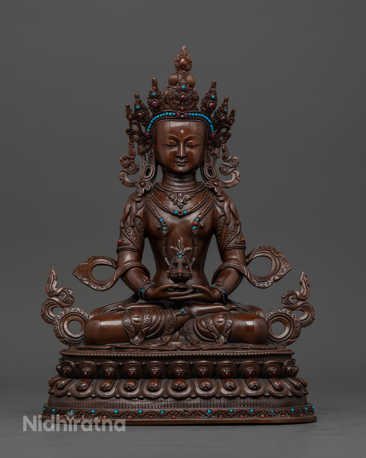 Oxidized Amitayus Statue: Buddha of Infinite Life