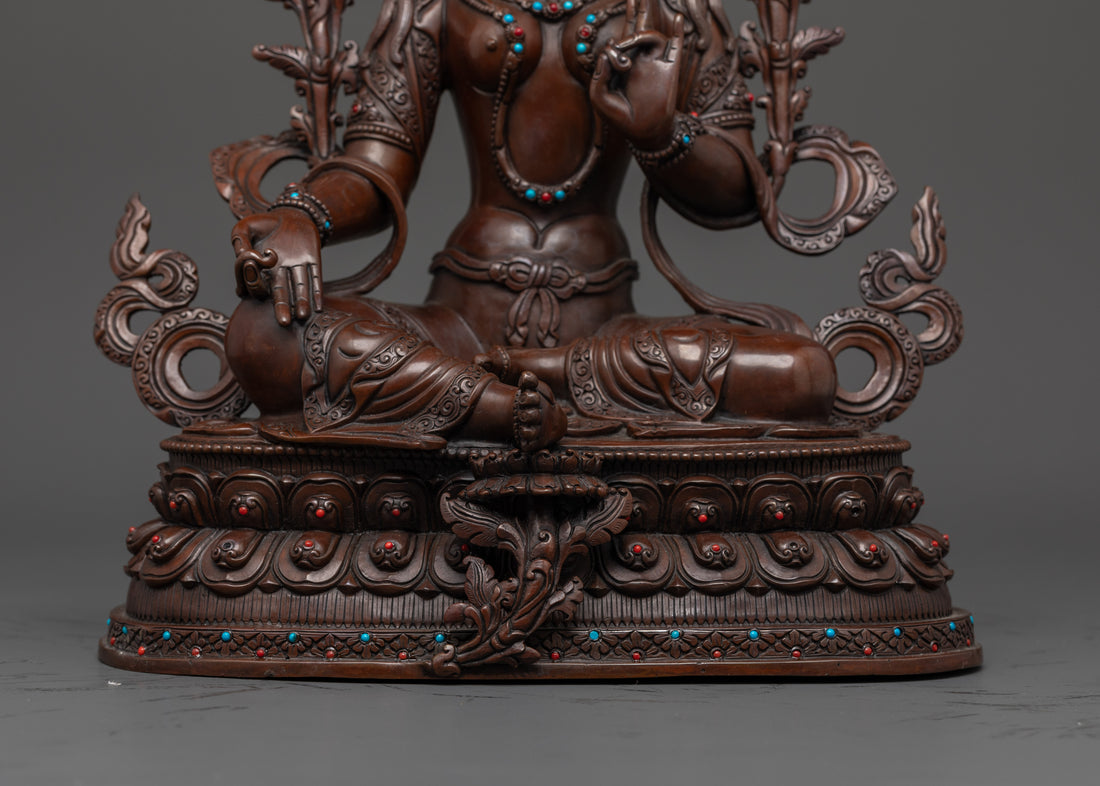 Hand-Painted Oxidized Green Tara Statue