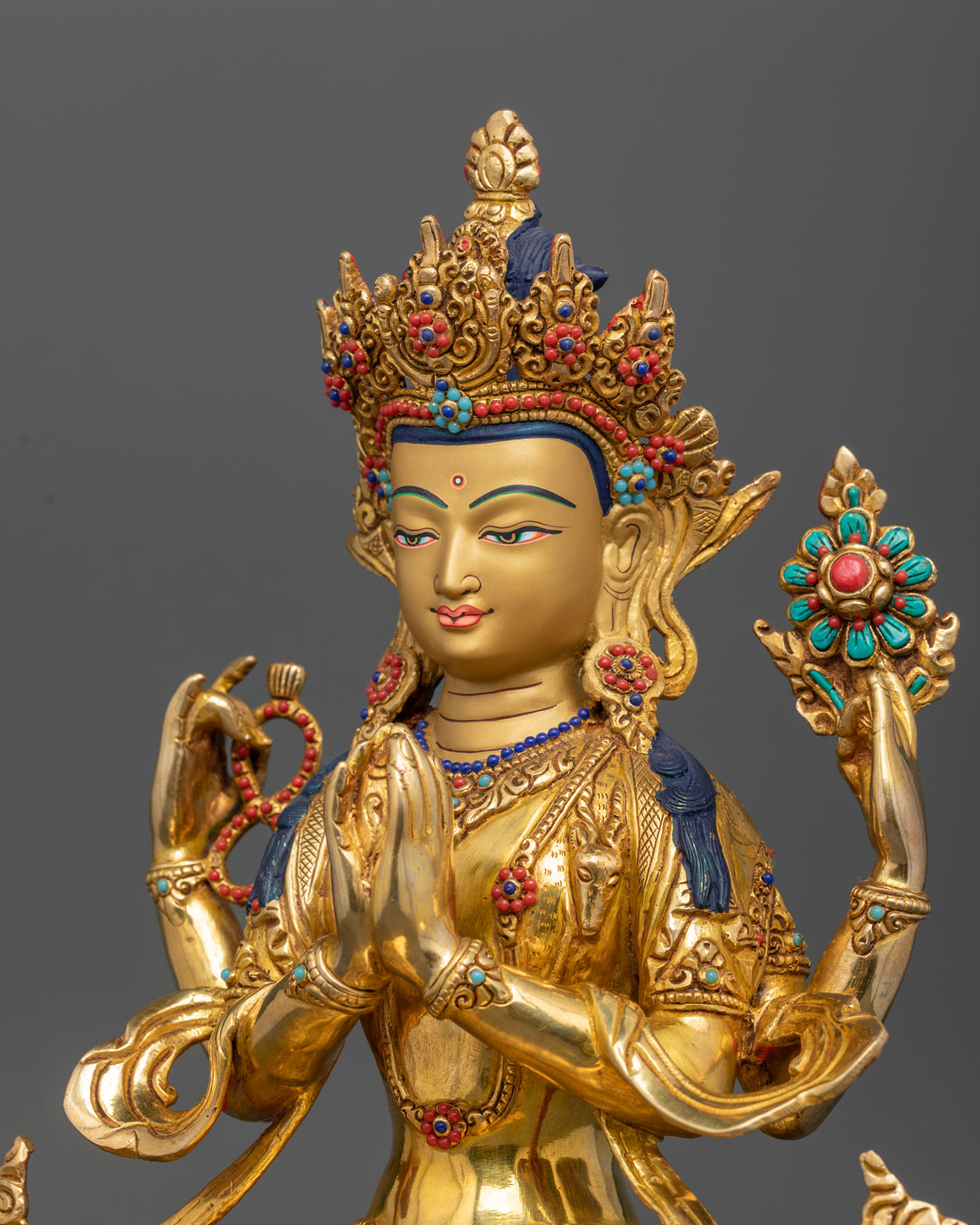 Chenrezig: Buddhist Avalokiteshvara Statue Glided with 24K Gold