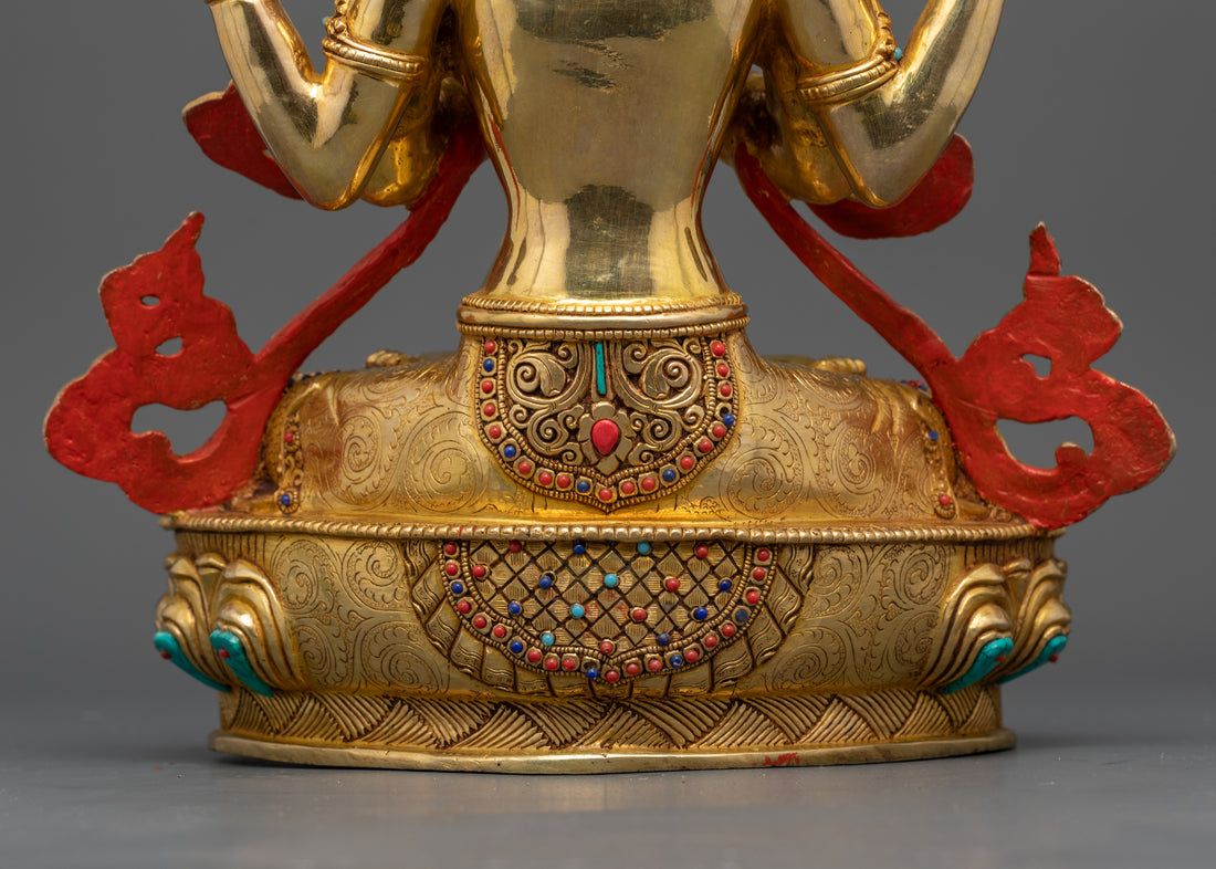 Chenrezig: Buddhist Avalokiteshvara Statue Glided with 24K Gold