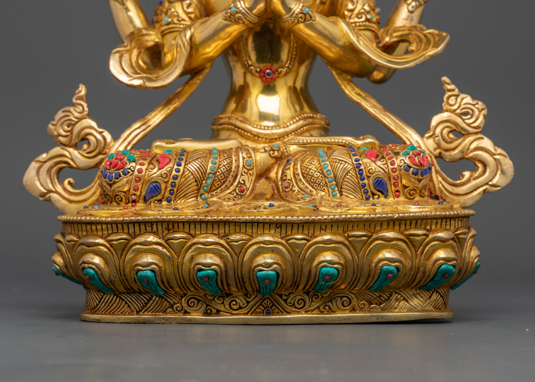 Chenrezig: Buddhist Avalokiteshvara Statue Glided with 24K Gold