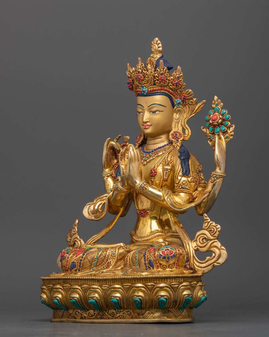 Chenrezig: Buddhist Avalokiteshvara Statue Glided with 24K Gold