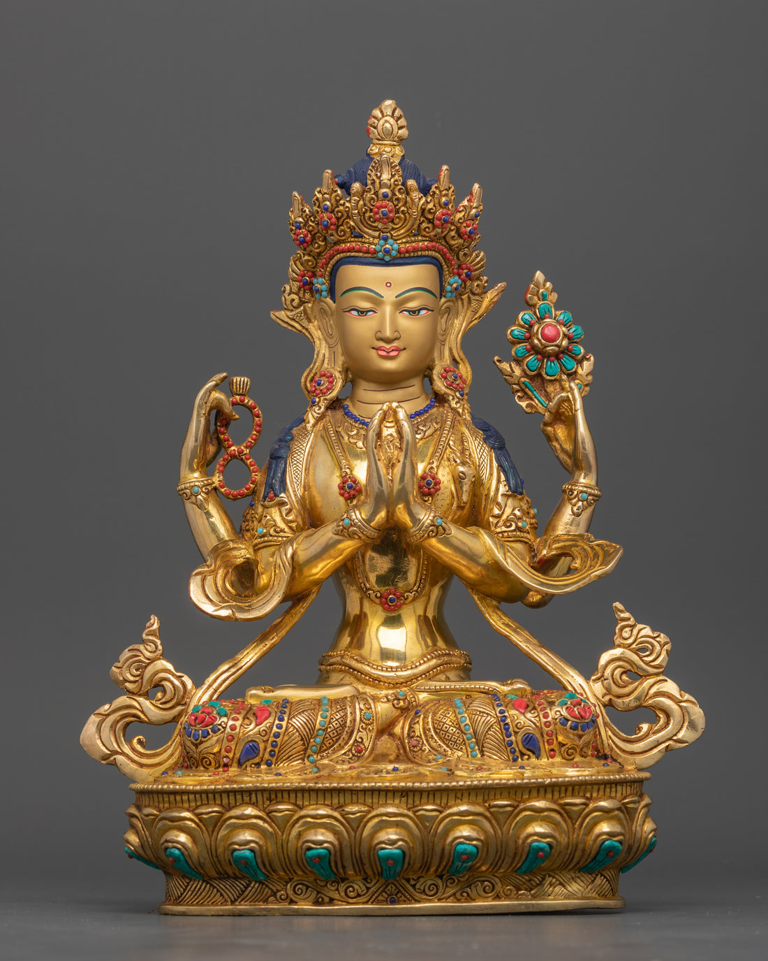 Chenrezig: Buddhist Avalokiteshvara Statue Glided with 24K Gold