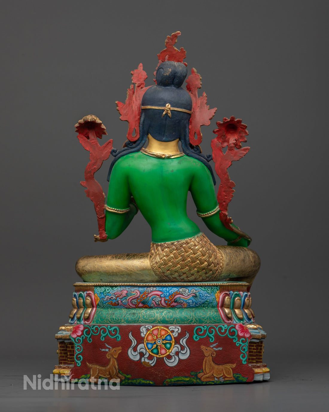 Beautifully Handcrafted Green Hue Green Tara Statue with Golden Face