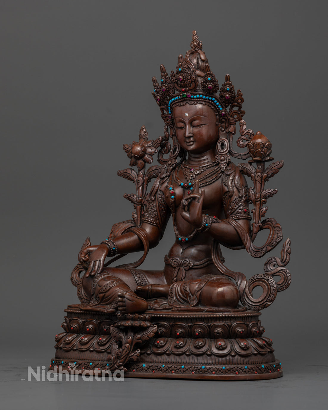 Hand-Painted Oxidized Green Tara Statue