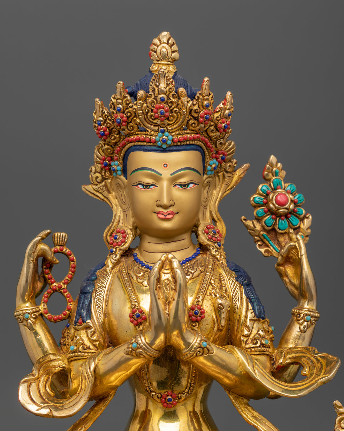 Chenrezig: Buddhist Avalokiteshvara Statue Glided with 24K Gold