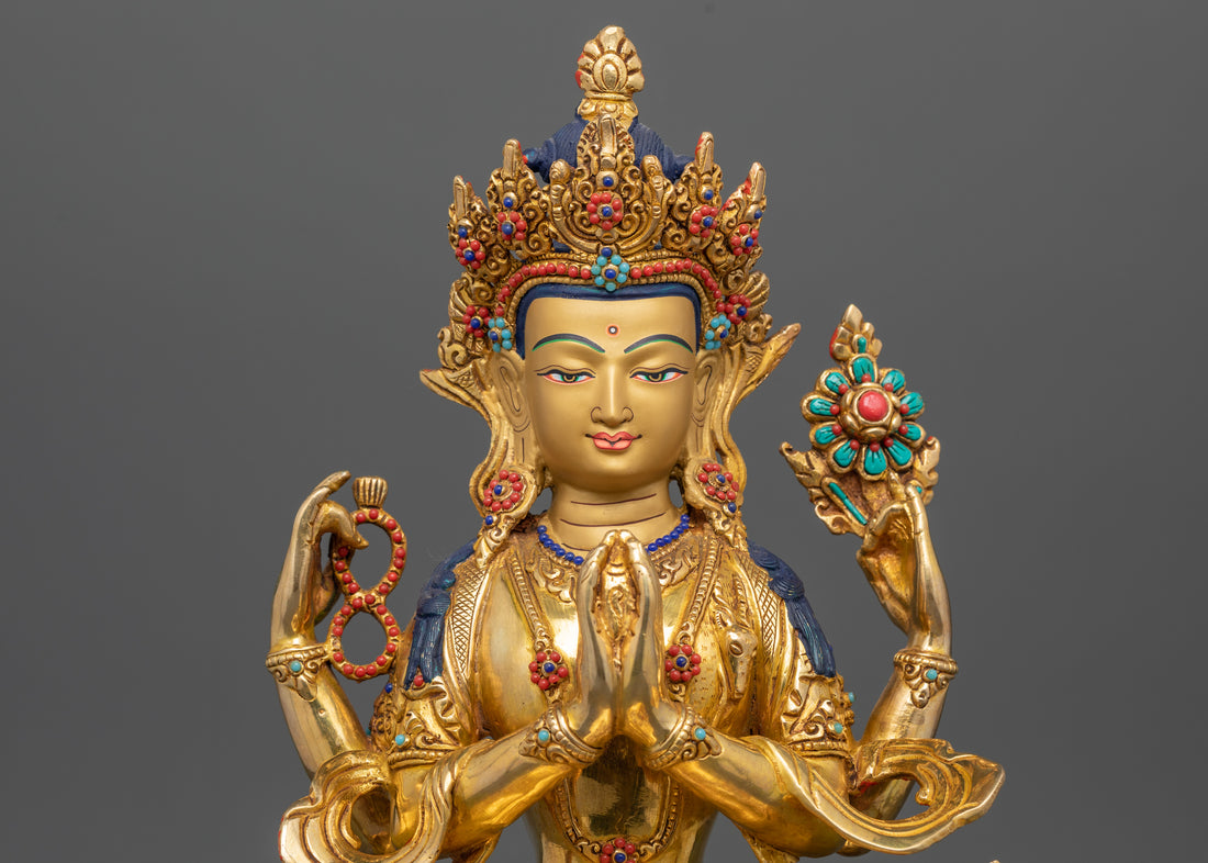 Chenrezig: Buddhist Avalokiteshvara Statue Glided with 24K Gold