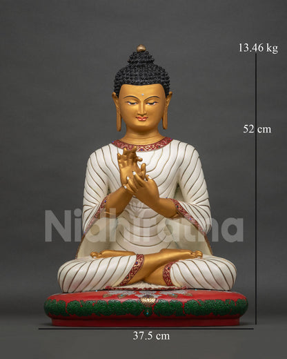 Vairocana Buddha Copper Statue | White Robed Sculpture in Dharmachakra Mudra