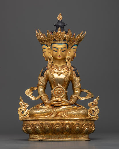 Vairocana Buddha Statue with four gold-painted faces and 24K gold fire-gilded copper, handcrafted in Nepal