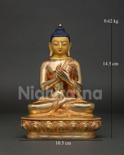 Vairocana Buddha Statue Front View Handcrafted in Patan Nepal with Gold Fire Gilding.