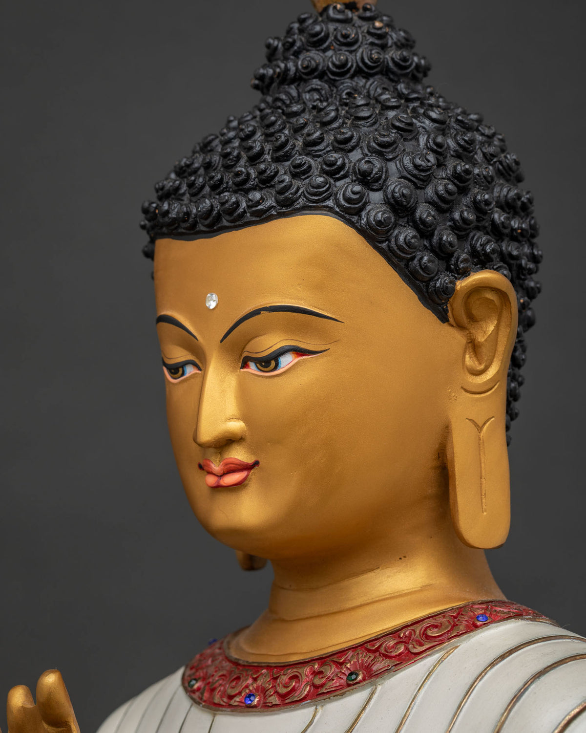Vairocana Buddha Statue Side Face Detail | Gold Pigment & Serene Gaze