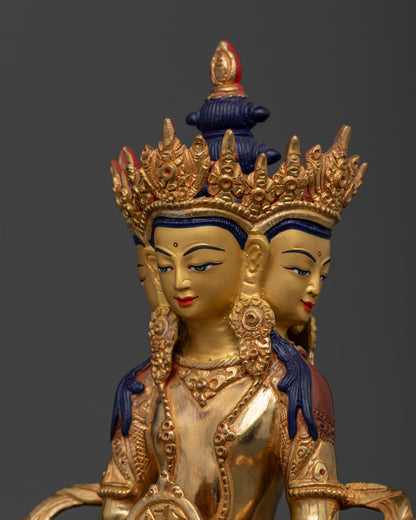 Vairocana Buddha Statue with detailed jeweled crown and traditional Nepalese metalwork.