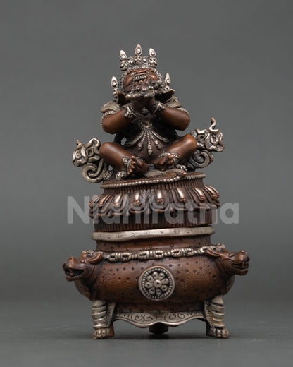 vajradaka statue front view with oxidized copper and silver plated details