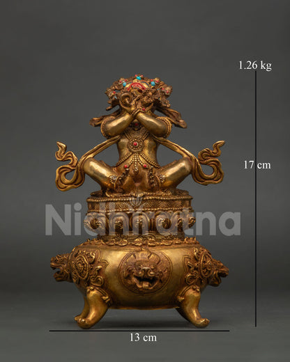Vajradhaka Statue Front View Handcrafted in Patan Nepal with Gold Fire Gilding.