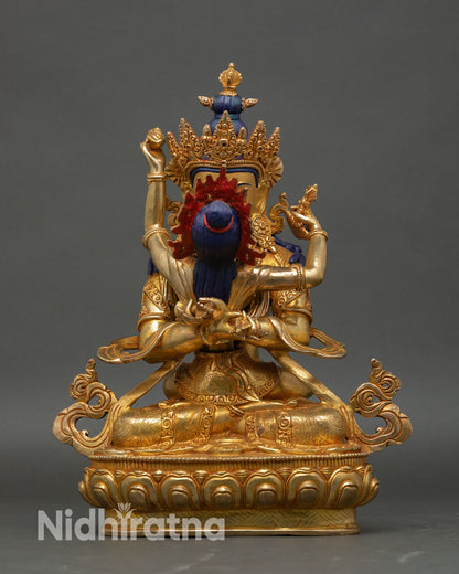 Vajradhara and consort statue copper gold detail front view lost wax nepal handcrafted buddhist art