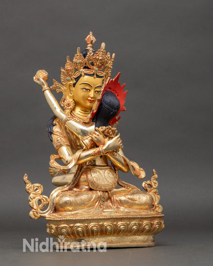 vajradhara-and-consort-statue-side-view-holding-vajra-and-bell-himalayan-sculpture