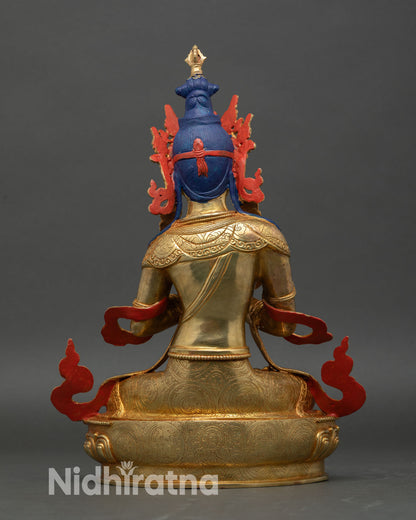 Vajradhara statue back view ornate copper detailing gold gilded finish himalayan vajrayana altar statue