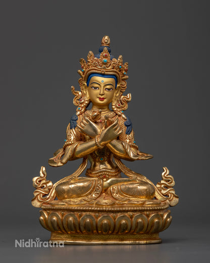 Vajradhara Statue handcrafted in Patan Nepal with 24K gold fire-gilding and semi-precious stones