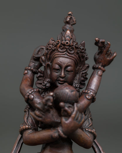 Vajradhara with consort statue regular close up in Nepalese Buddhist art.