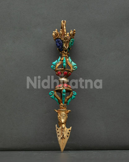 Vajrakilaya Crystal Phurba Three Wrathful Heads Semi Precious Stones Vajrayana Ritual.