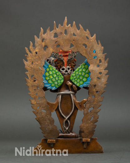 Vajrakilaya statue back view intricate carving oxidized copper silver accents Newari handmade ritual statue