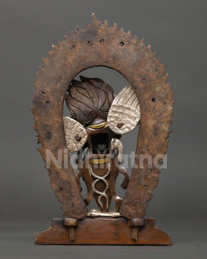 Vajrakilaya statue back view, oxidized copper Himalayan Buddhist deity sculpture Nepal