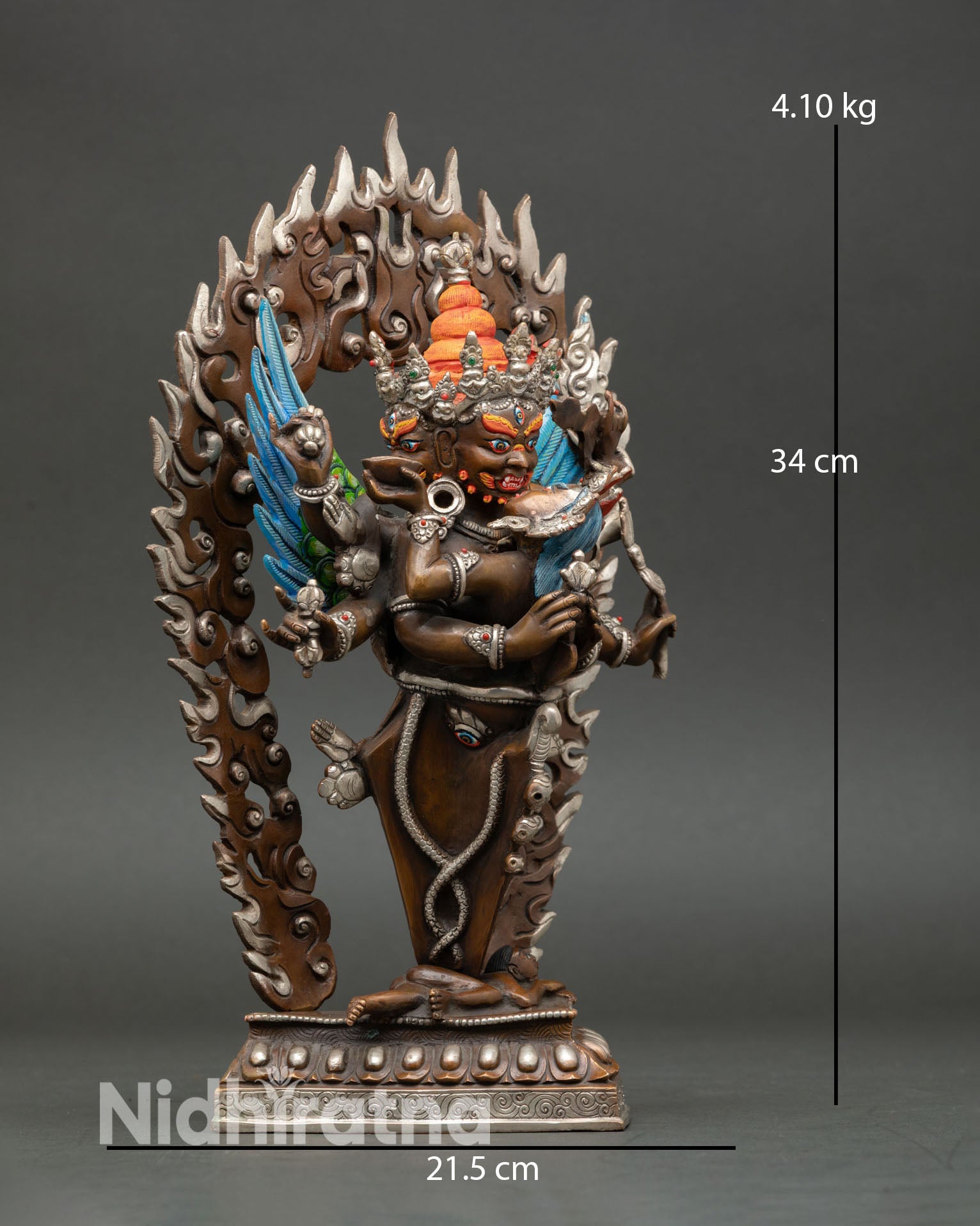 Vajrakilaya statue side view dynamic posture consort Himalayan wrathful deity lost wax casting Nepal art