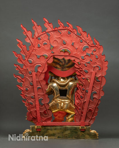 Vajrapani back view handmade copper statue gold plated halo Himalayan spiritual decor