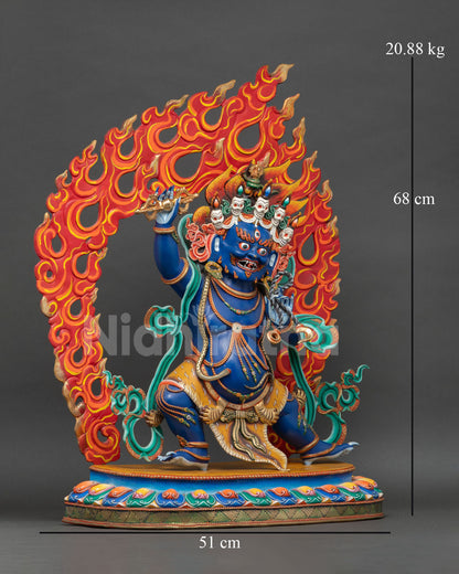 Vajrapani Buddhist statue right side showing gold vajra, lasso, silks and lotus seat