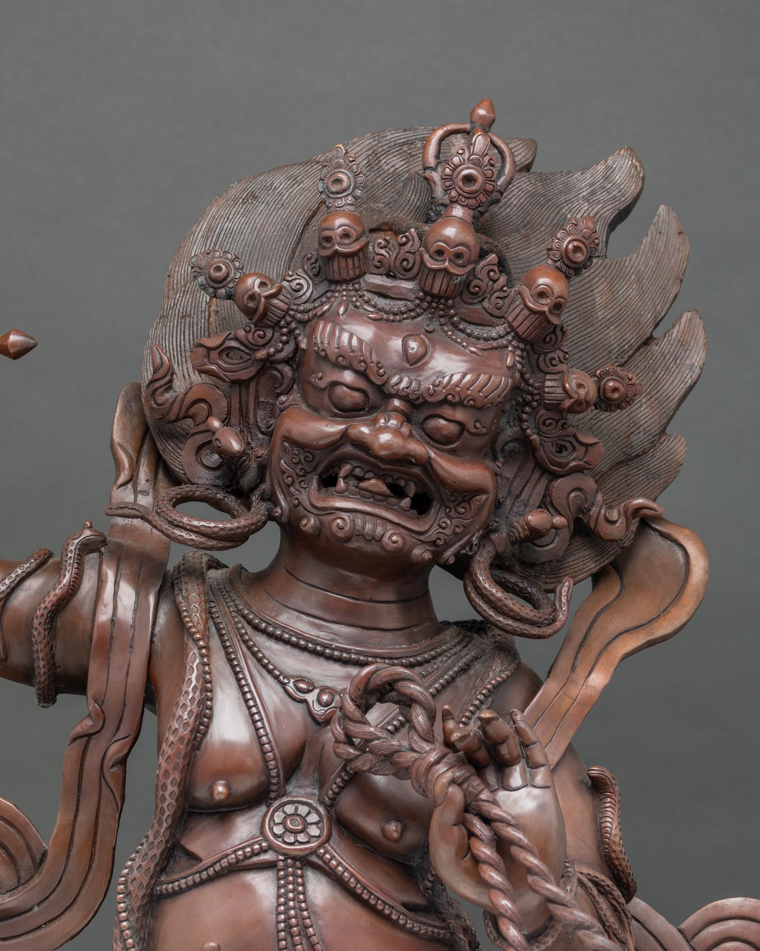 Vajrapani Chana Dorje Copper Statue Wrathful Deity Holding Vajra Lasso Himalayan Buddhist Art