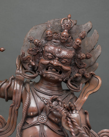 Vajrapani Chana Dorje Copper Statue Wrathful Deity Holding Vajra Lasso Himalayan Buddhist Art