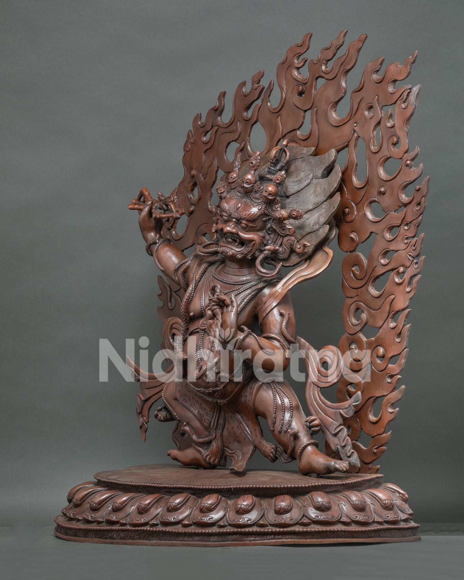 Vajrapani Chana Dorje Left Side View Lasso Hand Tiger Skin Garment Oxidized Buddhist Statue