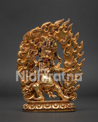 Vajrapani copper statue front view Buddhist guardian handcrafted in Nepal